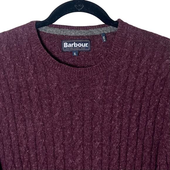 Barbour Wool Linen Cable Knit Crewneck Sweater Burgundy Men's XL - Picture 2 of 8